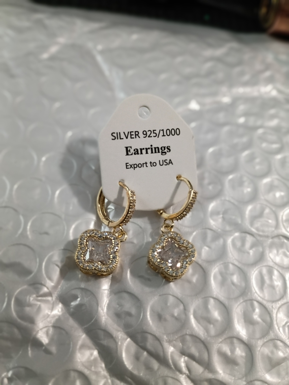 Gold-Tone Dangle Earrings with Clear CZ Cluster